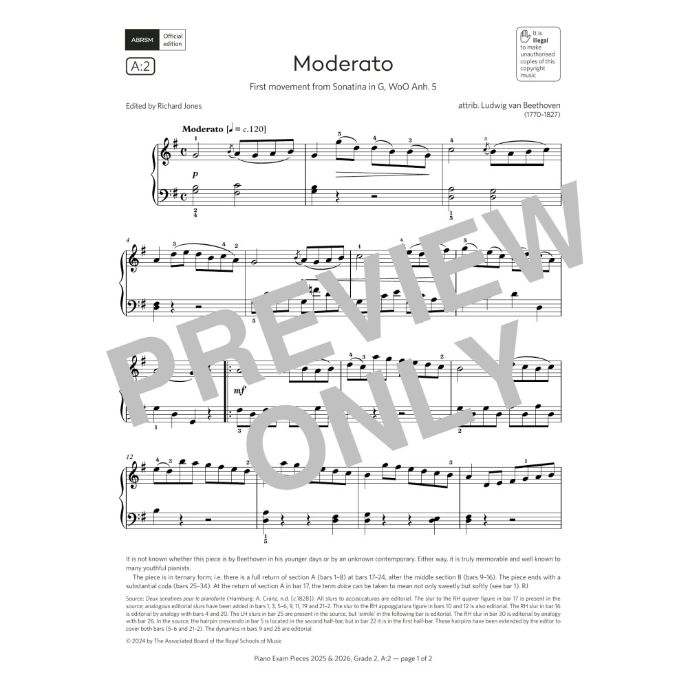 Moderato (Grade 2, list A2, from the ABRSM Piano Syllabus 2025 & 2026)