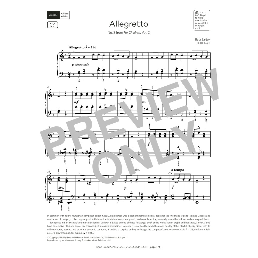 Allegretto (Grade 3, list C1, from the ABRSM Piano Syllabus 2025 & 2026)
