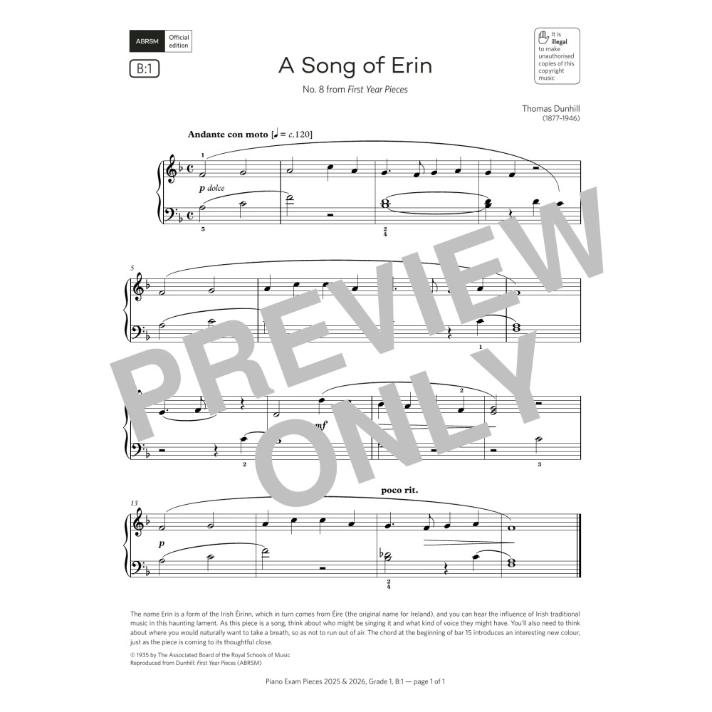 A Song of Erin (Grade 1, list B1, from the ABRSM Piano Syllabus 2025 & 2026)