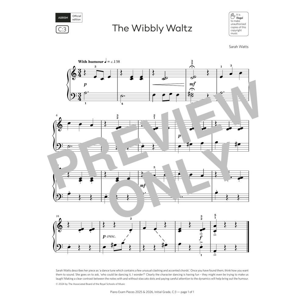 The Wibbly Waltz (Grade Initial, list C3, from the ABRSM Piano Syllabus 2025 & 2026)