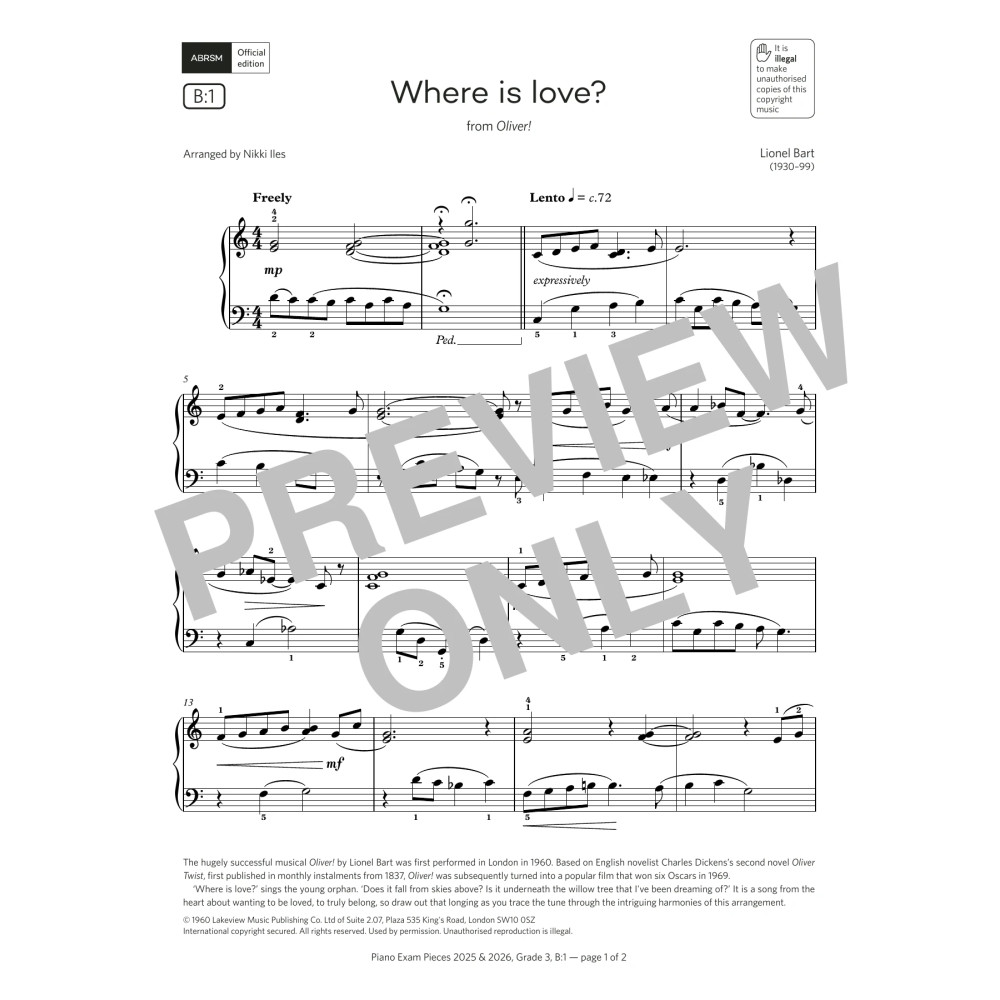 Where is love? (Grade 3, list B1, from the ABRSM Piano Syllabus 2025 & 2026)