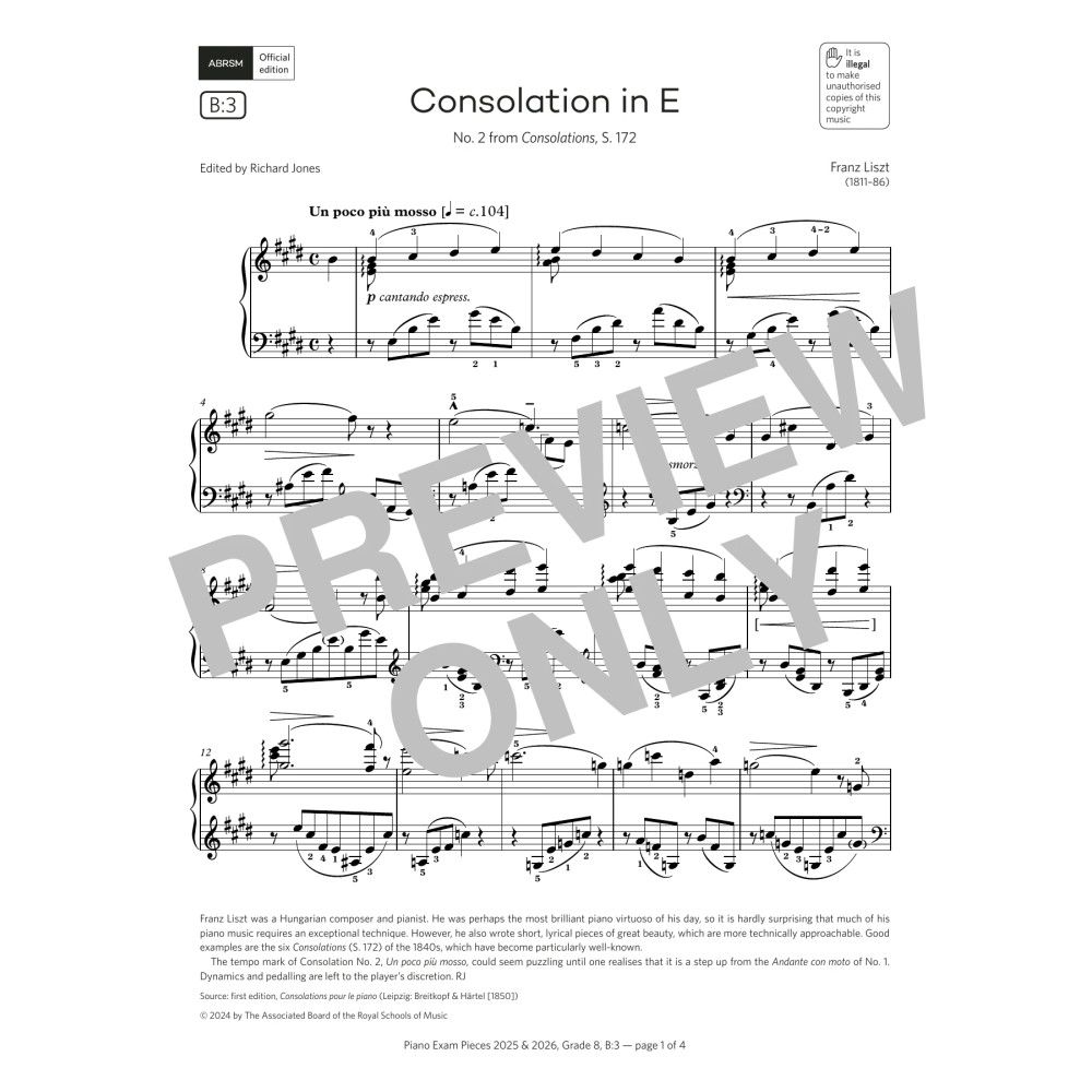 Consolation in E (Grade 8, list B3, from the ABRSM Piano Syllabus 2025 & 2026)