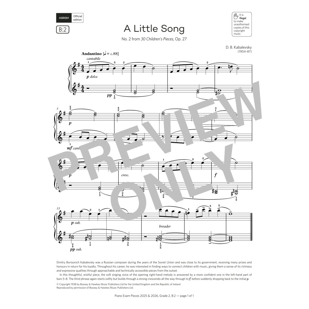 A Little Song (Grade 2, list B2, from the ABRSM Piano Syllabus 2025 & 2026)