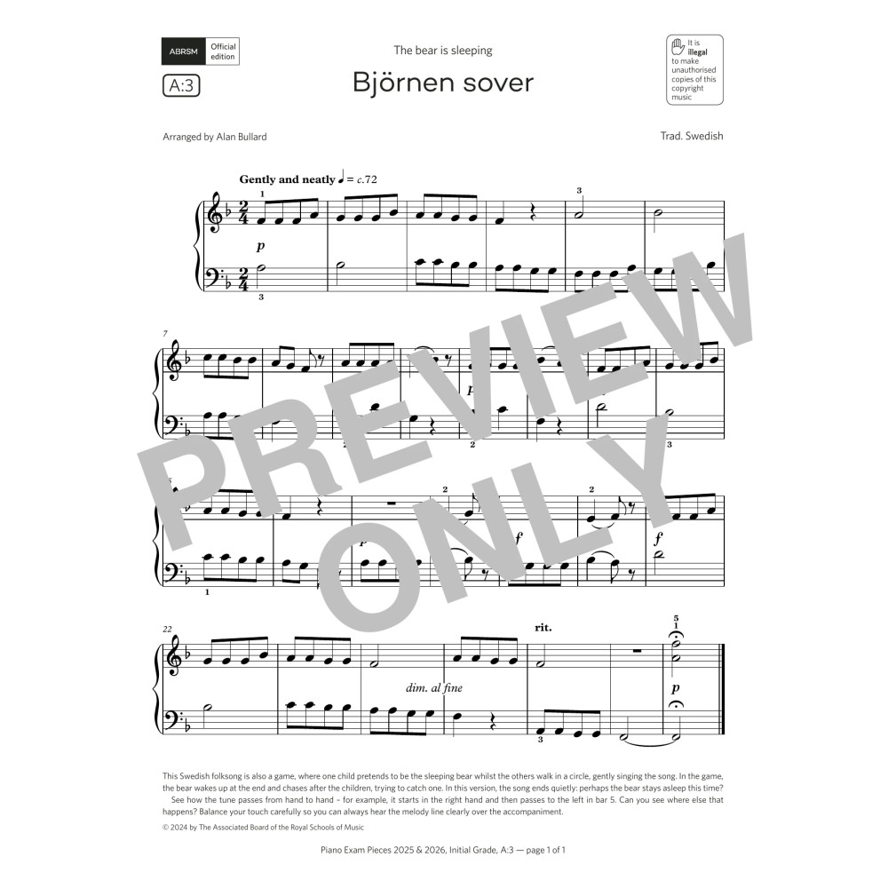 Bjørnen sover (Grade Initial, list A3, from the ABRSM Piano Syllabus 2025 & 2026)