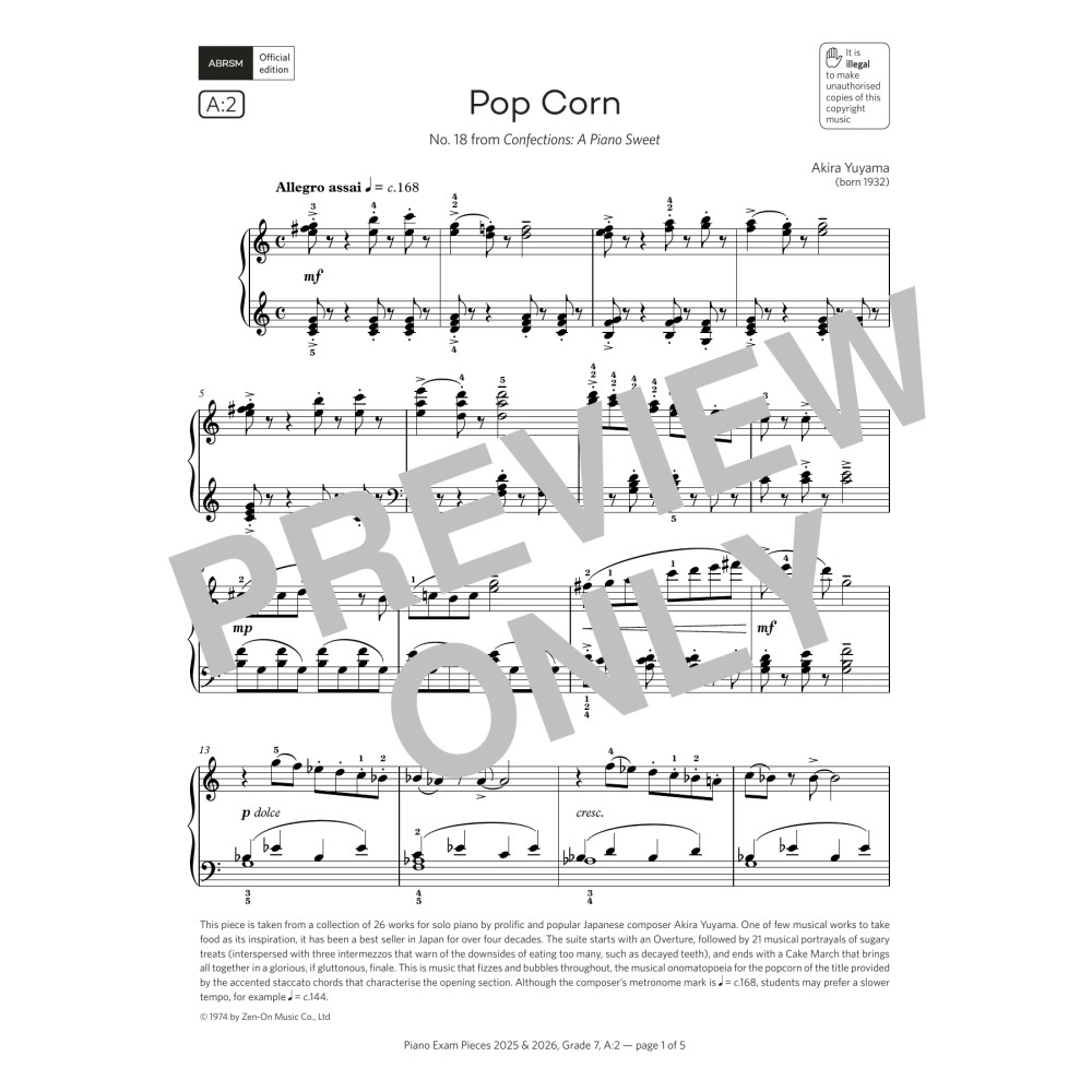 Pop Corn (Grade 7, list A2, from the ABRSM Piano Syllabus 2025 & 2026)