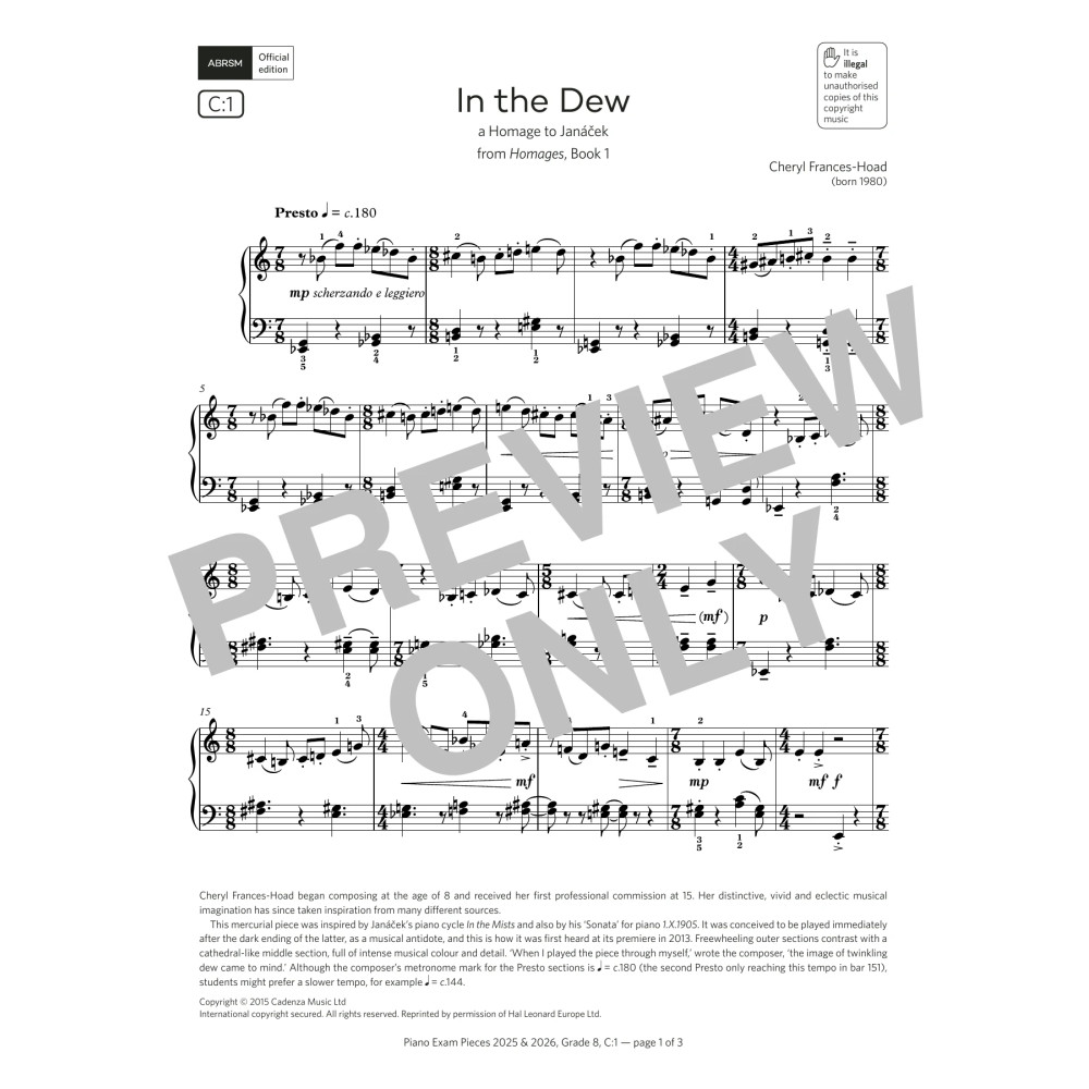 In the Dew (Grade 8, list C1, from the ABRSM Piano Syllabus 2025 & 2026)
