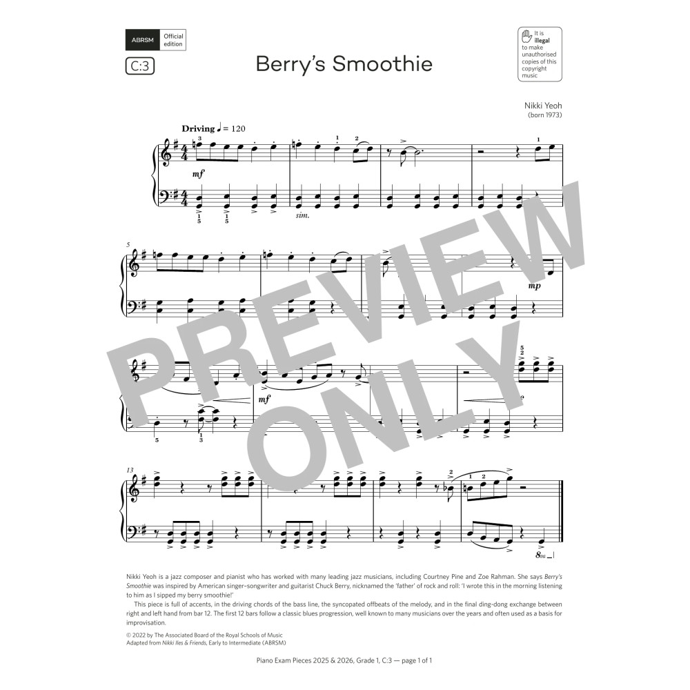 Berry's Smoothie (Grade 1, list C3, from the ABRSM Piano Syllabus 2025 & 2026)