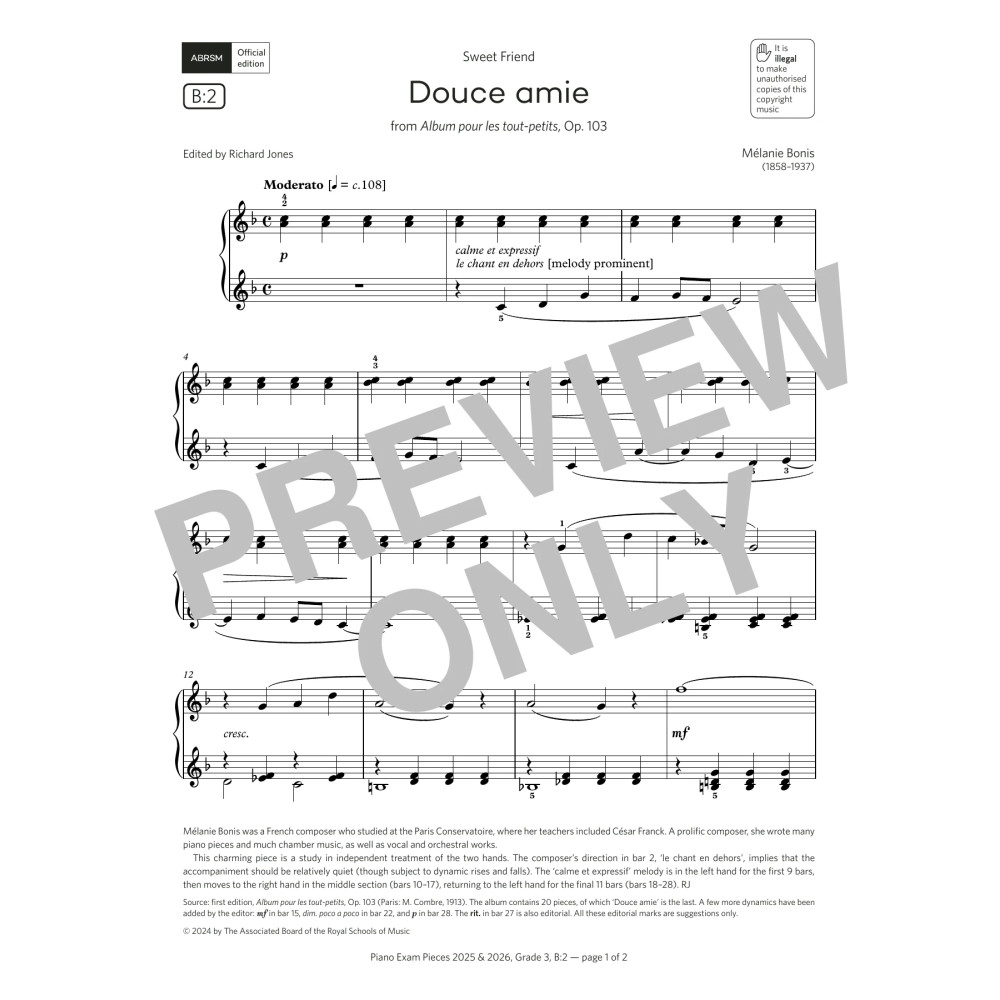 Douce amie (Grade 3, list B2, from the ABRSM Piano Syllabus 2025 & 2026)