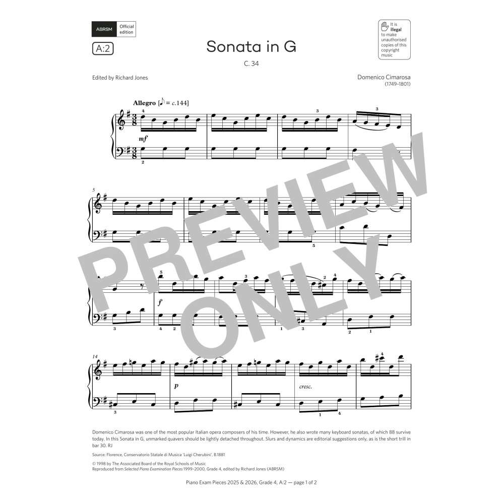 Sonata in G (Grade 4, list A2, from the ABRSM Piano Syllabus 2025 & 2026)