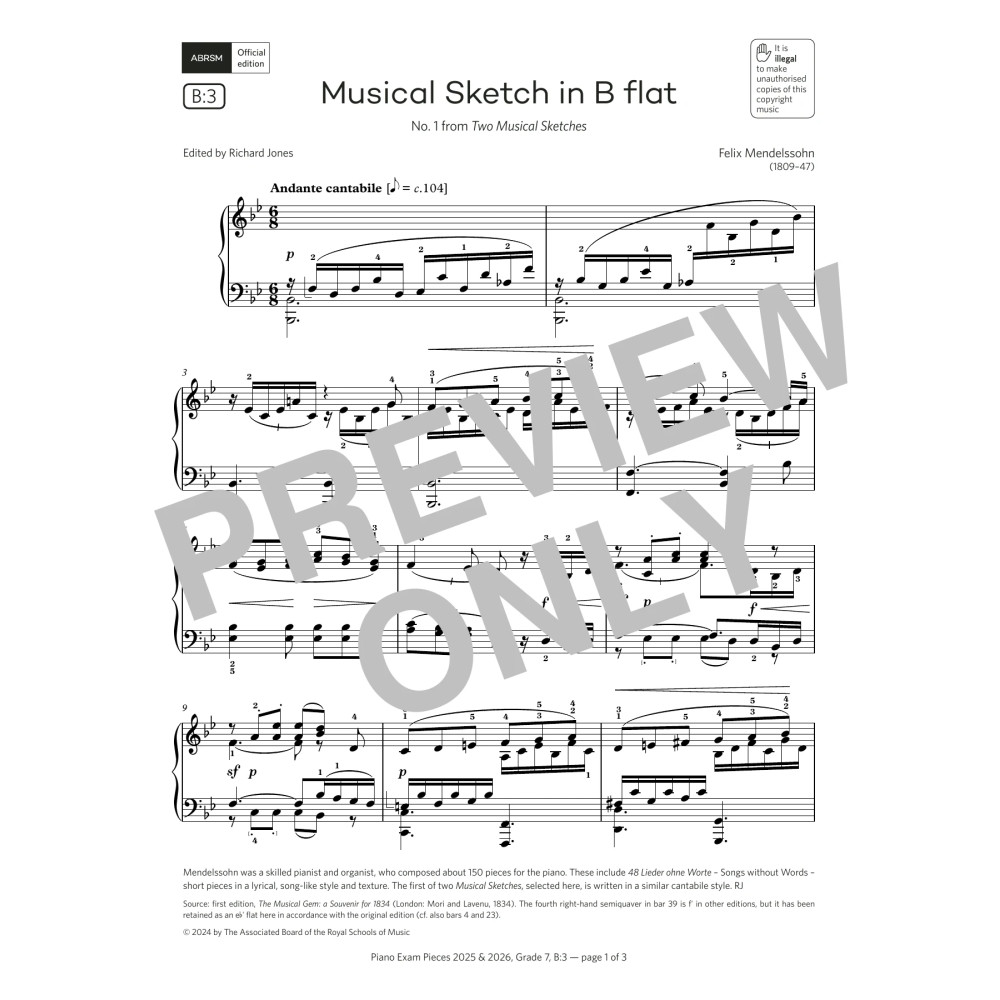 Musical Sketch in B flat (Grade 7, list B3, from the ABRSM Piano Syllabus 2025 & 2026)