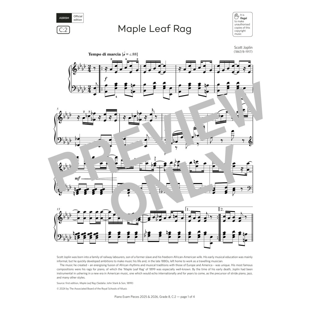 Maple Leaf Rag (Grade 8, list C2, from the ABRSM Piano Syllabus 2025 & 2026)