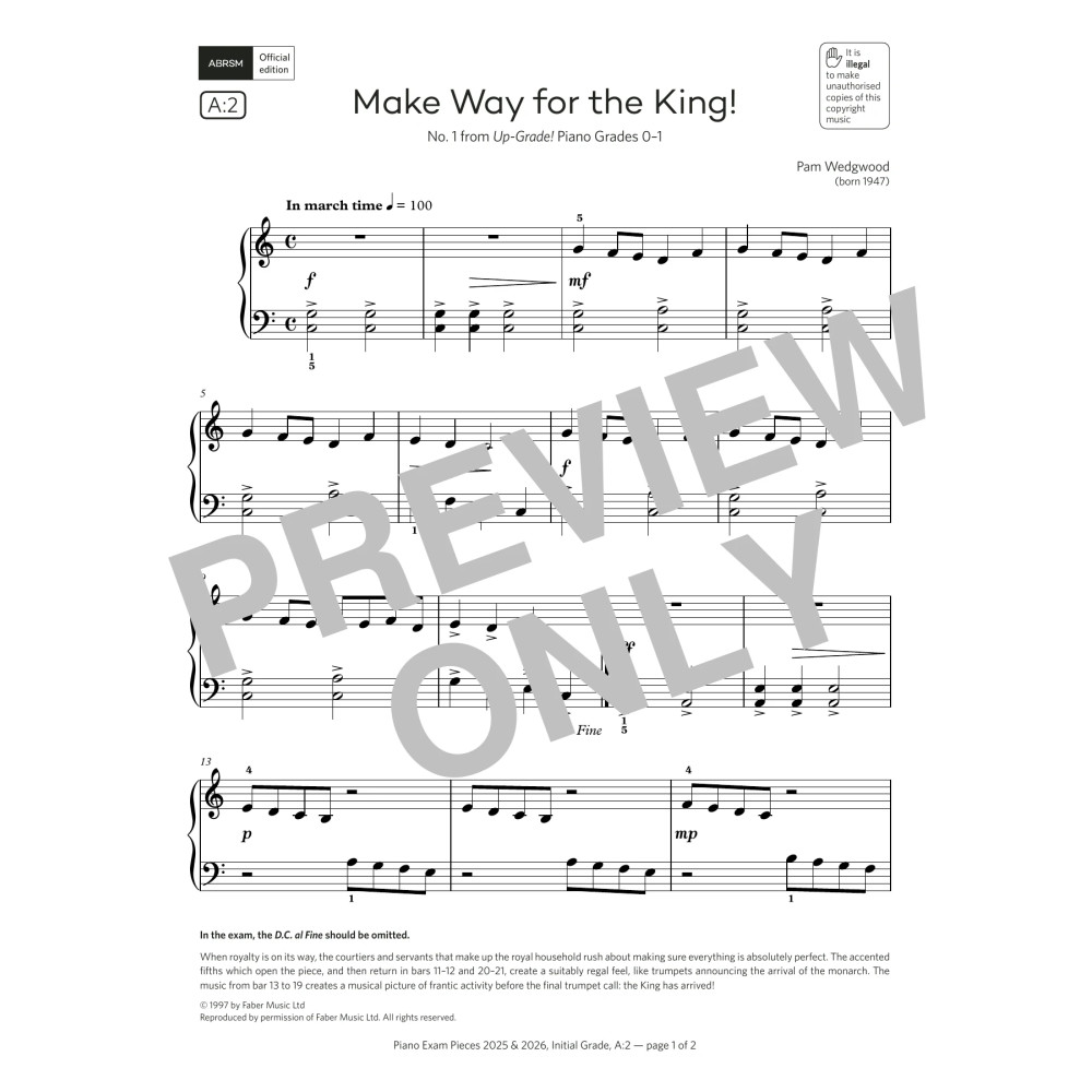 Make Way for the King! (Grade Initial, list A2, from the ABRSM Piano Syllabus 2025 & 2026)