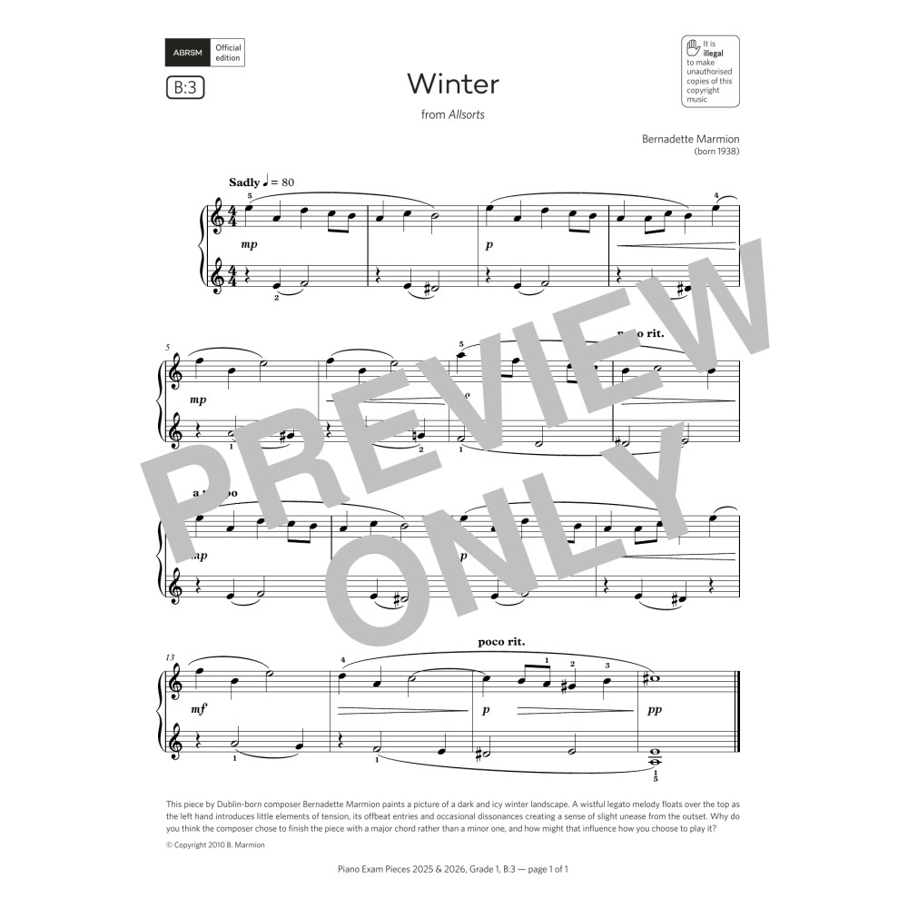 Winter (Grade 1, list B3, from the ABRSM Piano Syllabus 2025 & 2026)