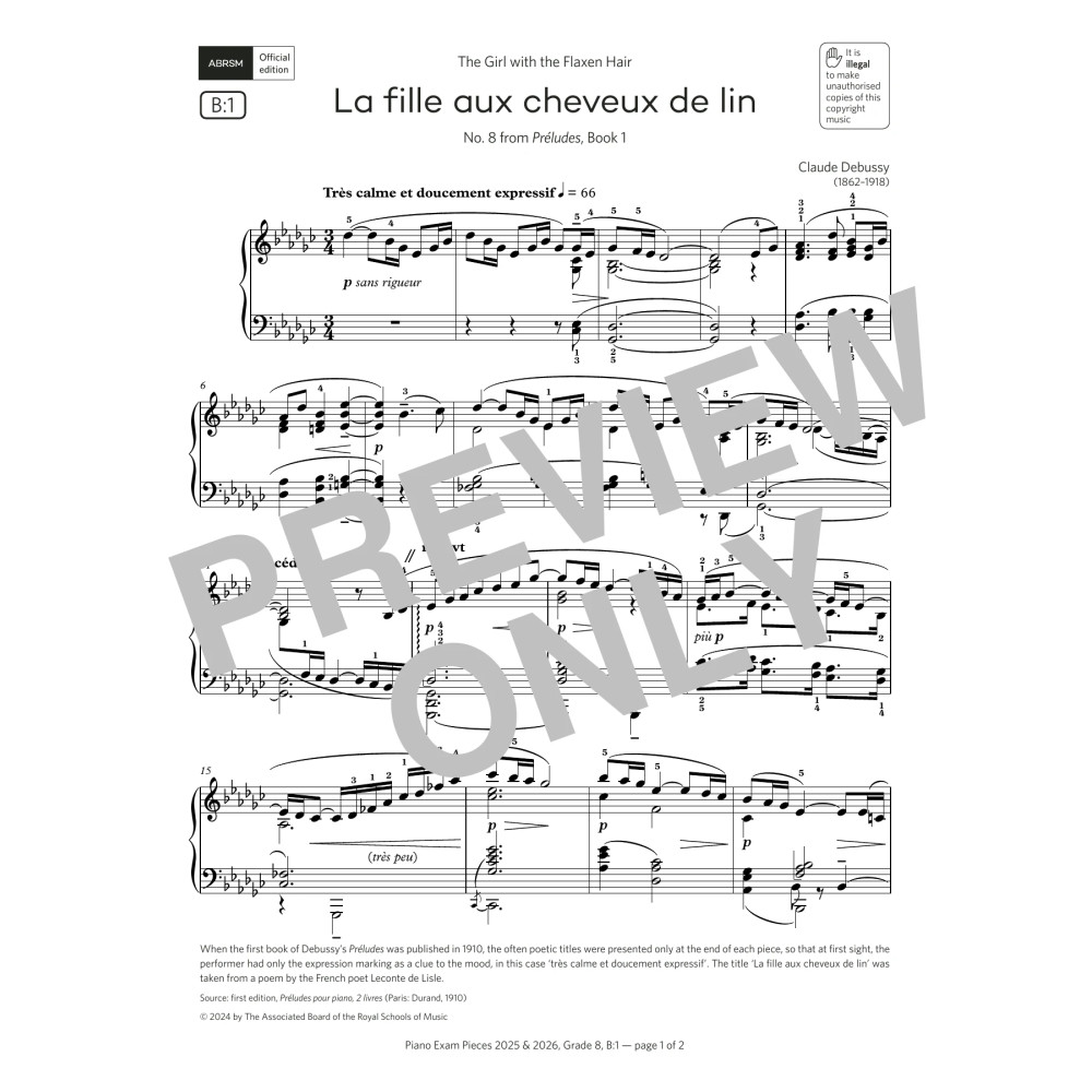 La fille aux cheveux de lin (Grade 8, list B1, from the ABRSM Piano Syllabus 2025 & 2026)