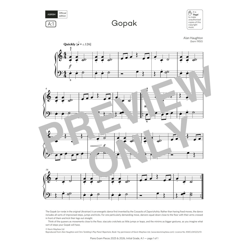 Gopak (Grade Initial, list A1, from the ABRSM Piano Syllabus 2025 & 2026)