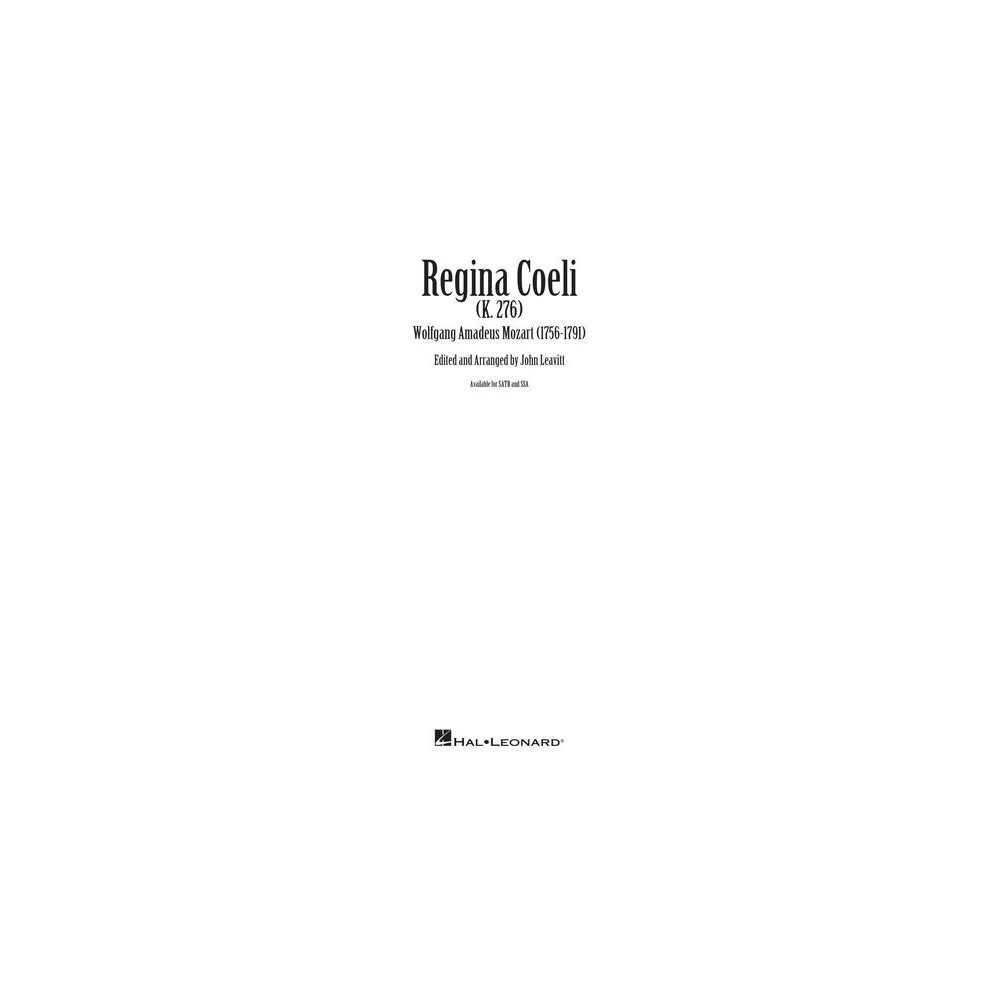 Regina Coeli (K. 276) (arr. John Leavitt)