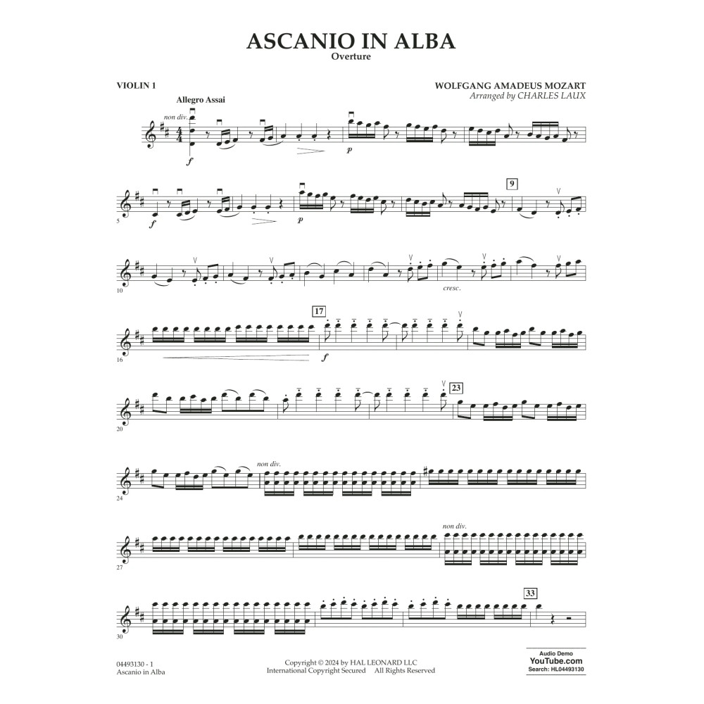 Ascanio In Alba Overture (arr. Charles Laux) - Violin 1