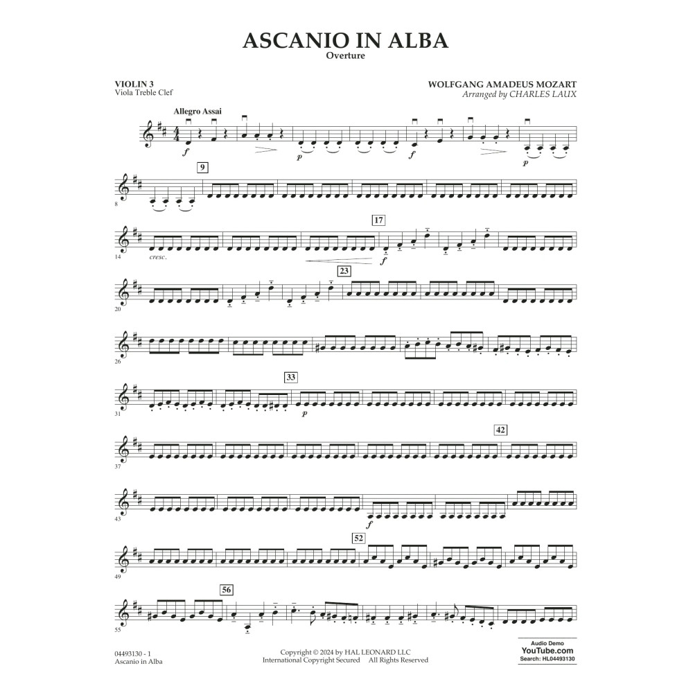 Ascanio In Alba Overture (arr. Charles Laux) - Violin 3 (Viola Treble Clef)