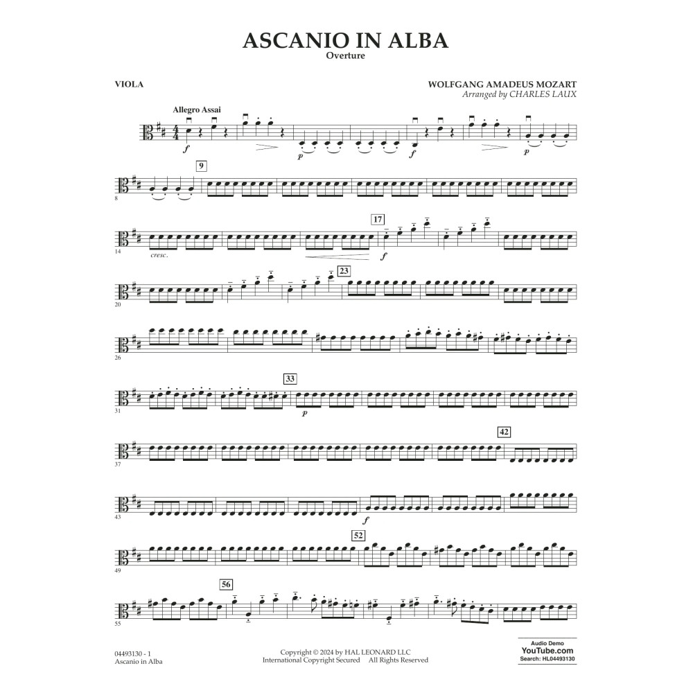 Ascanio In Alba Overture (arr. Charles Laux) - Viola