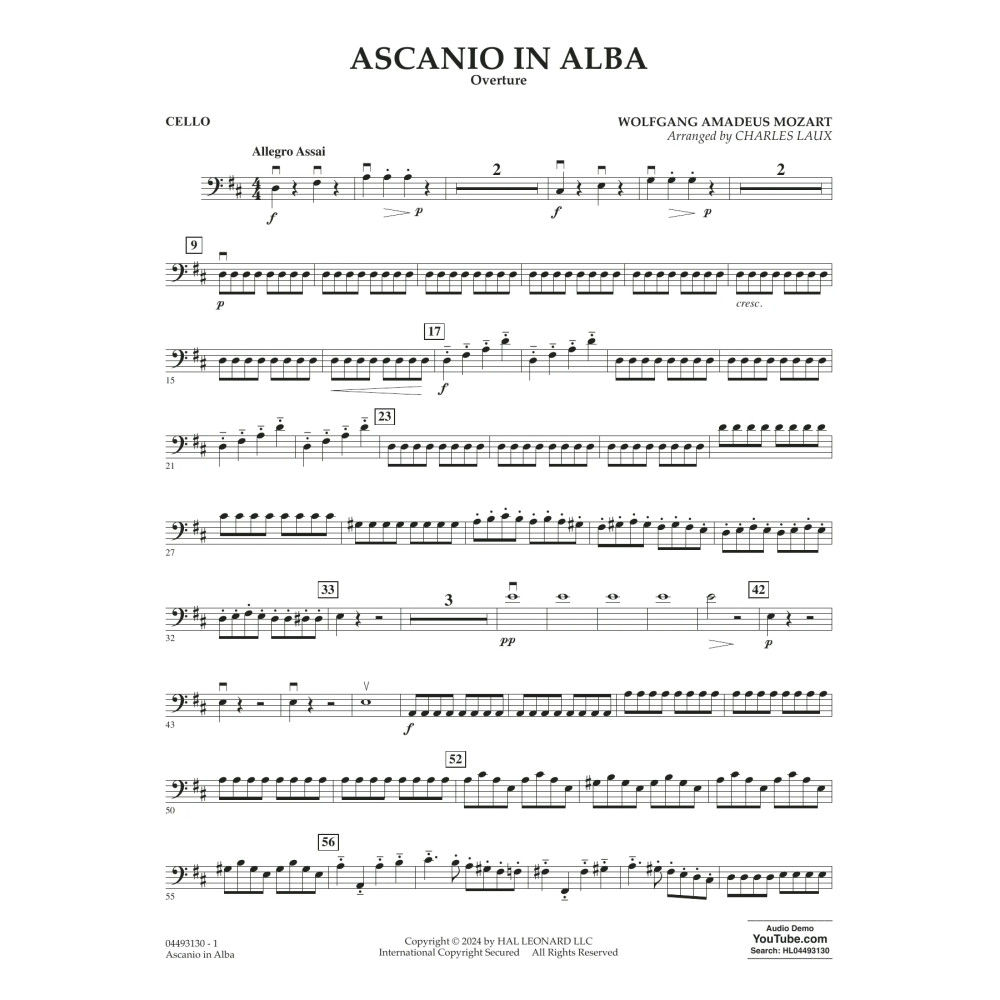 Ascanio In Alba Overture (arr. Charles Laux) - Cello