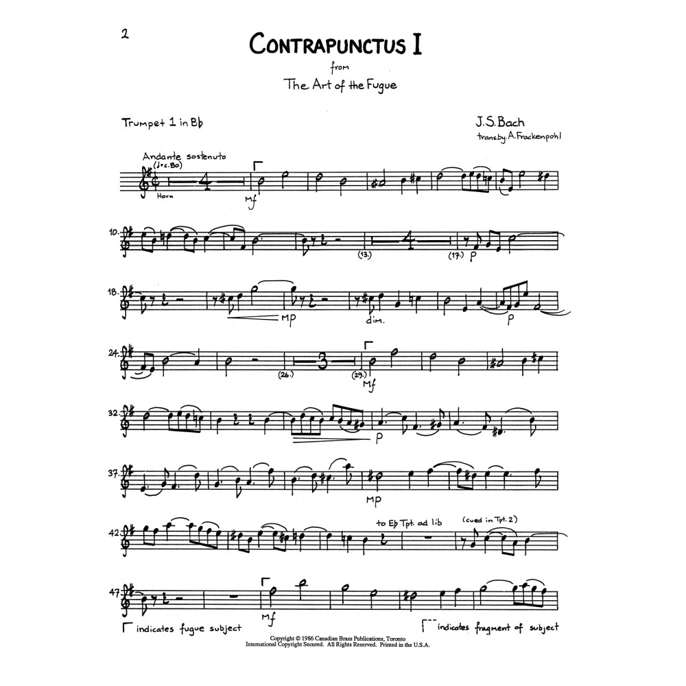 The Art of the Fugue Suite - Bb Trumpet 1