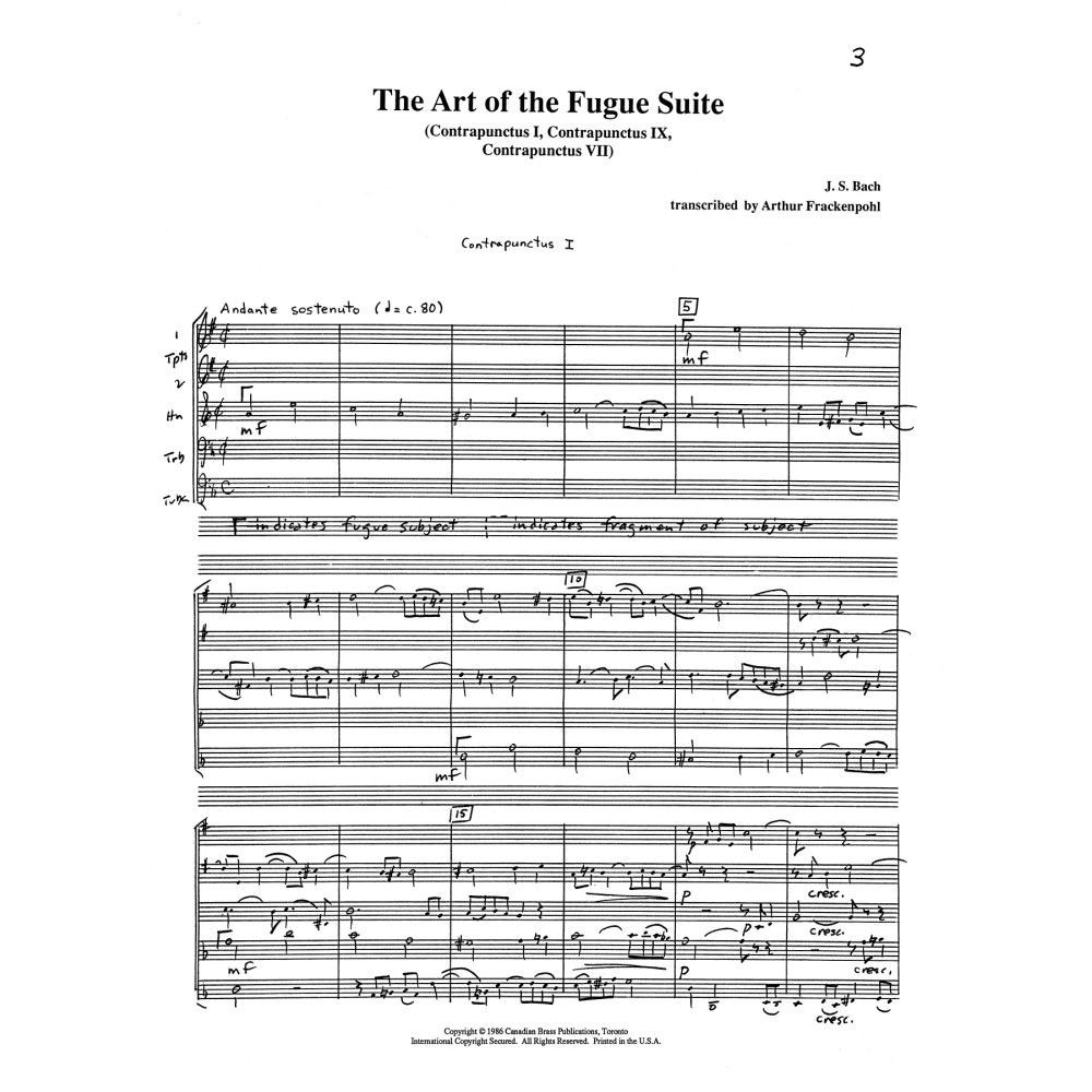 The Art of the Fugue Suite - Full Score