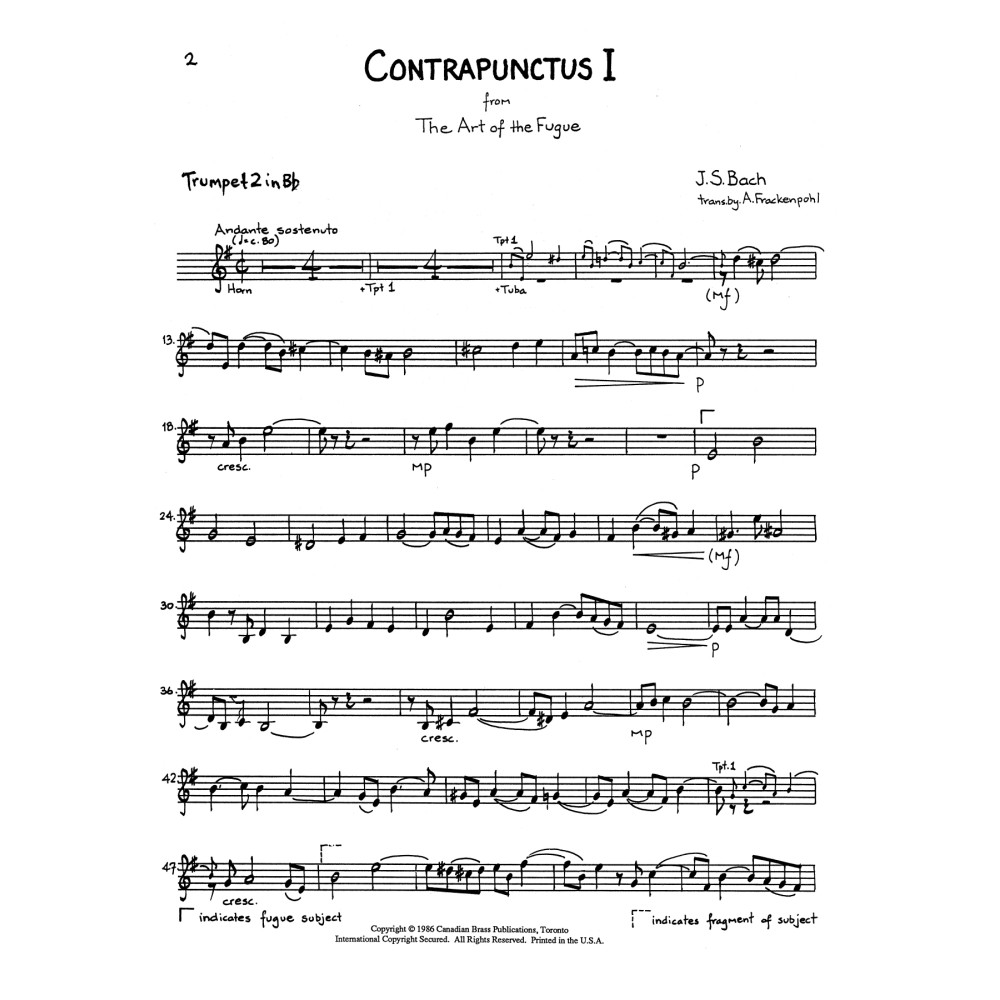 The Art of the Fugue Suite - Bb Trumpet 2