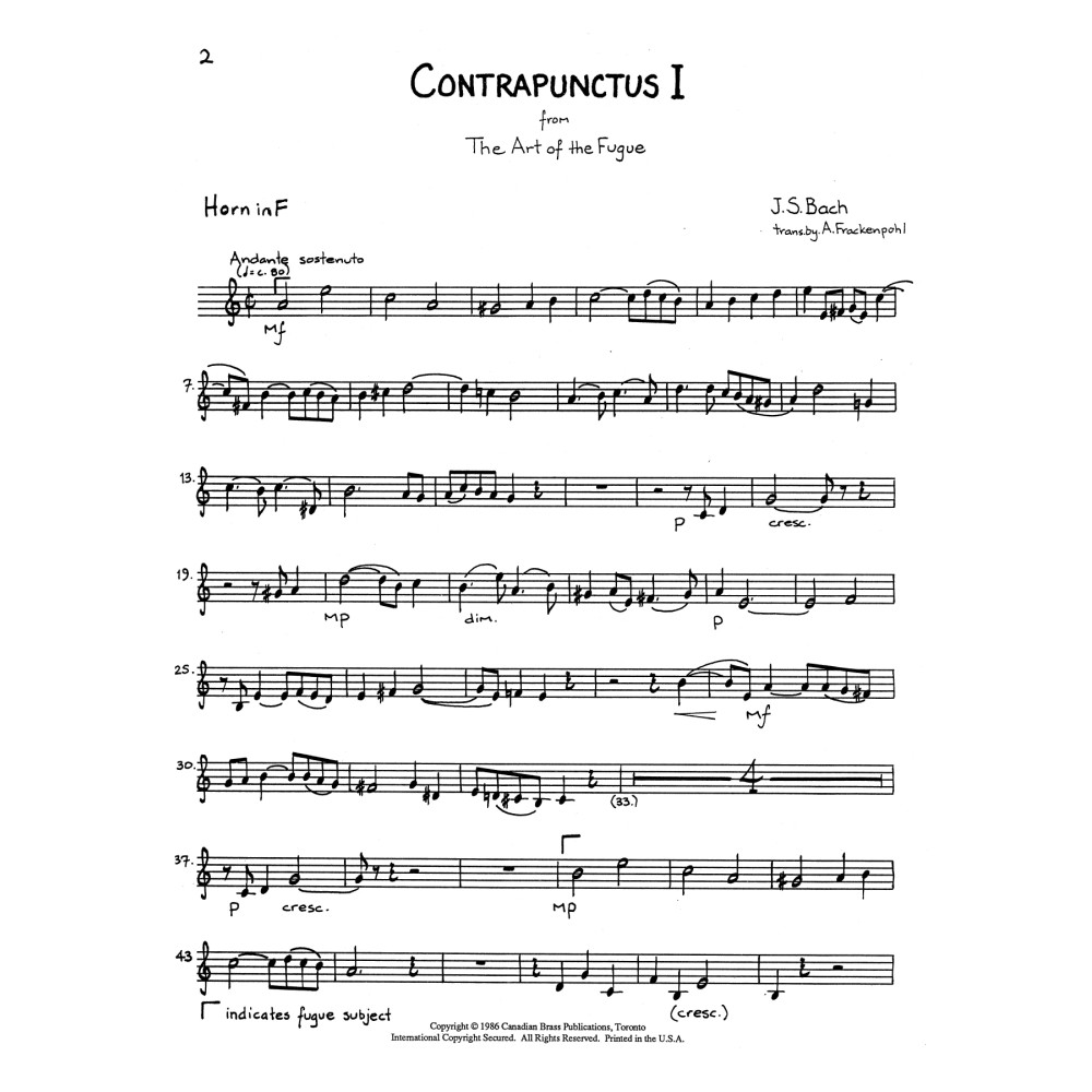 The Art of the Fugue Suite - F Horn