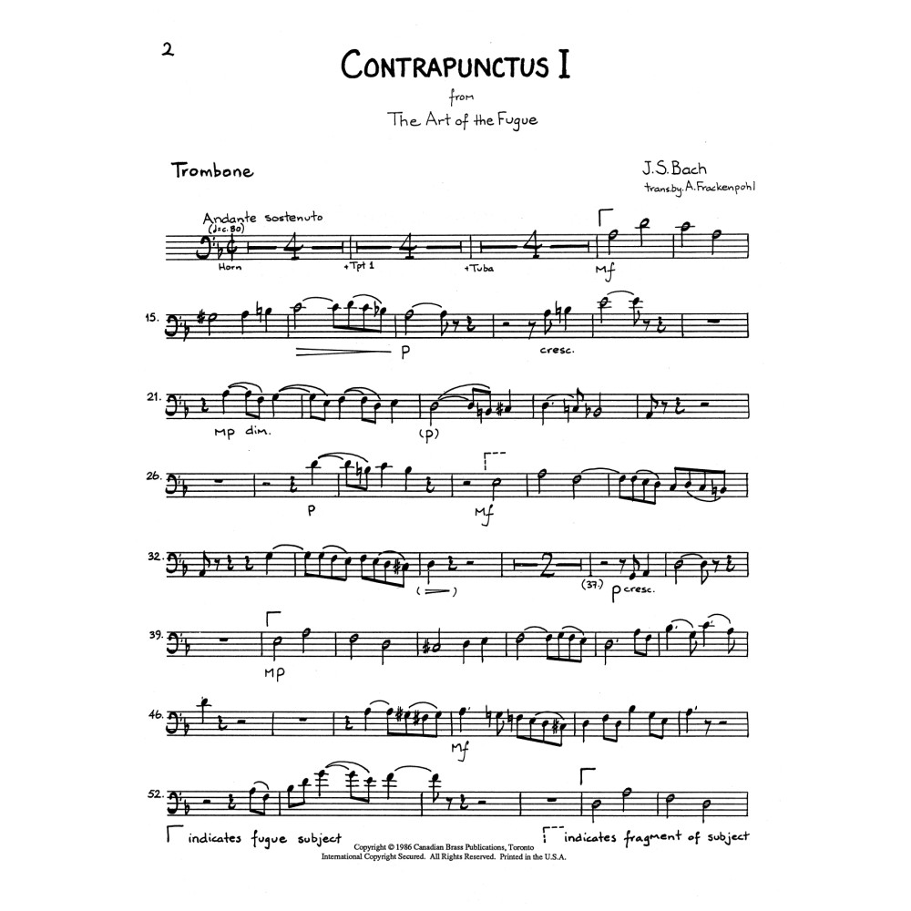 The Art of the Fugue Suite - Trombone