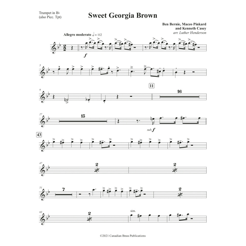 Sweet Georgia Brown - Bb Trumpet 1 / Piccolo Tpt.