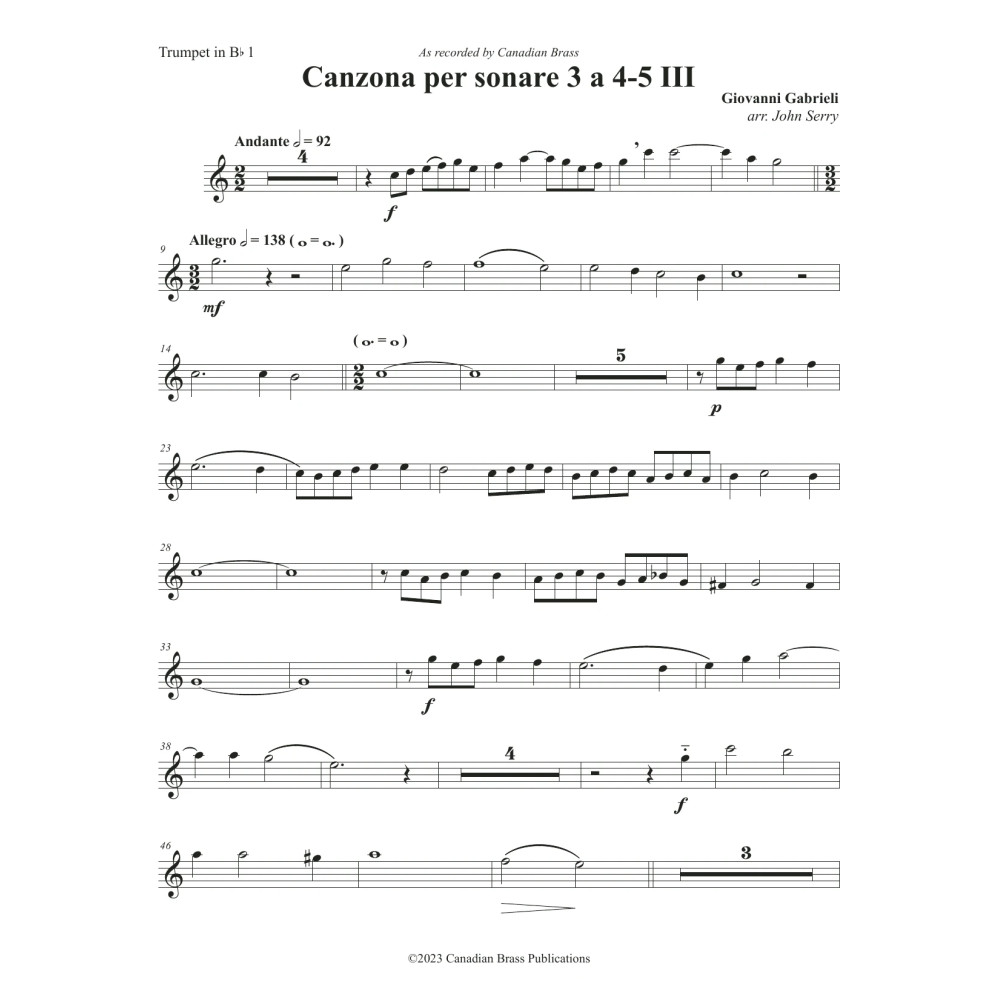 Canzon per Sonar A 4-5, III - Bb Trumpet 1