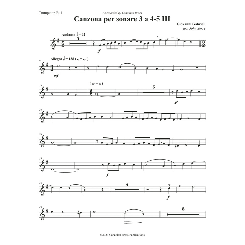 Canzon per Sonar A 4-5, III - Trumpet 1 in Eb (Alt)