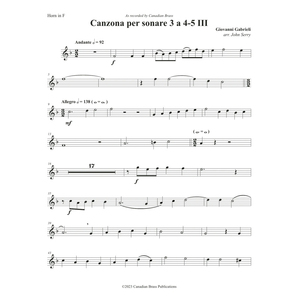 Canzon per Sonar A 4-5, III - F Horn