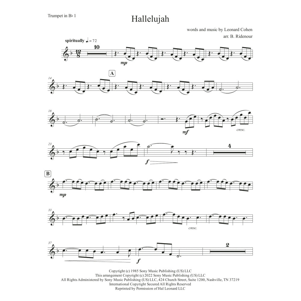 Hallelujah - Bb Trumpet 1