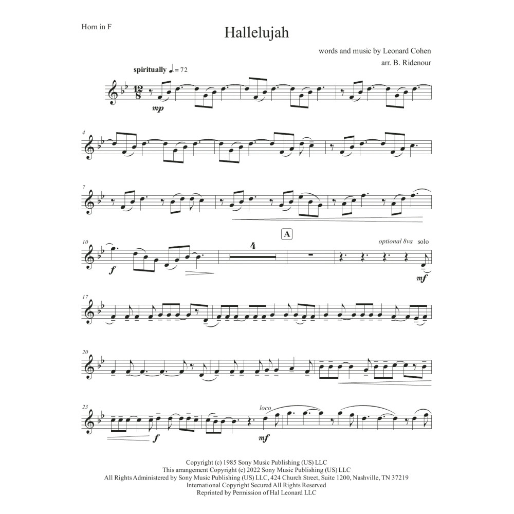 Hallelujah - F Horn