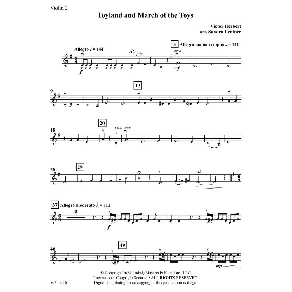 Toyland and March Of The Toys (arr. Sandra Lentner) - Violin 2