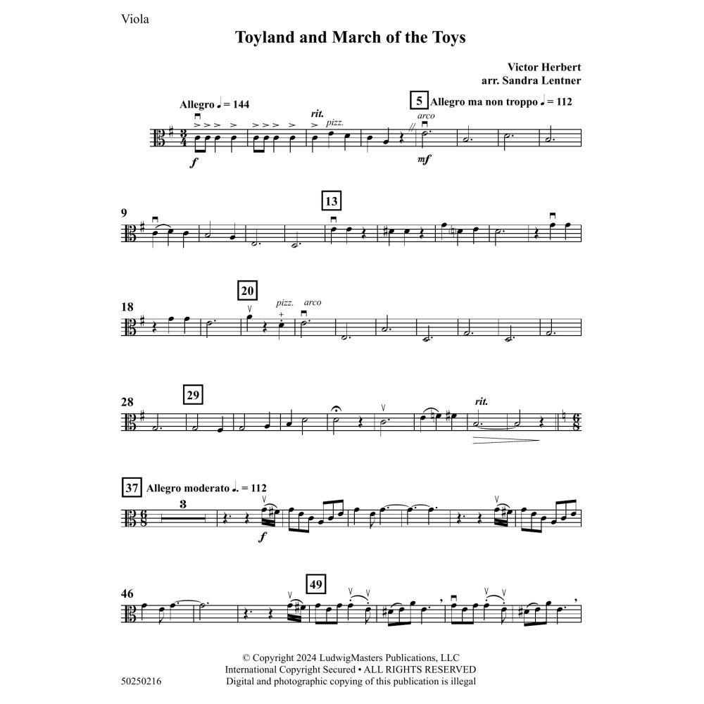 Toyland and March Of The Toys (arr. Sandra Lentner) - Viola