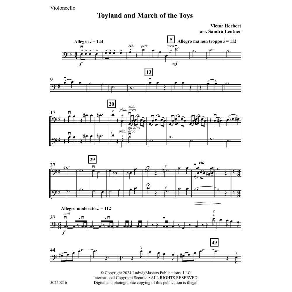 Toyland and March Of The Toys (arr. Sandra Lentner) - Violoncello