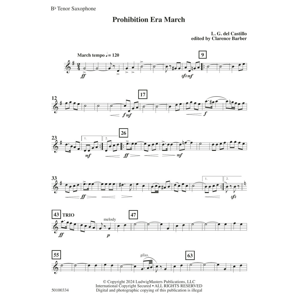 Prohibition Era March (arr. Clarence Barber) - Tenor Saxophone