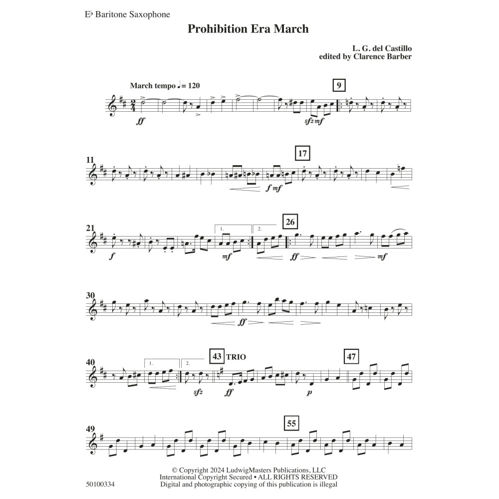 Prohibition Era March (arr. Clarence Barber) - Baritone Saxophone
