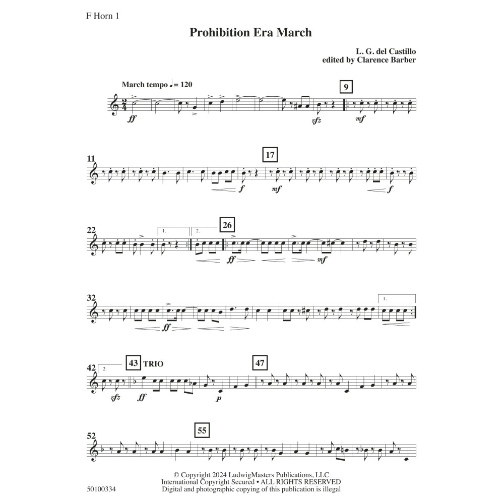 Prohibition Era March (arr. Clarence Barber) - Horn 1