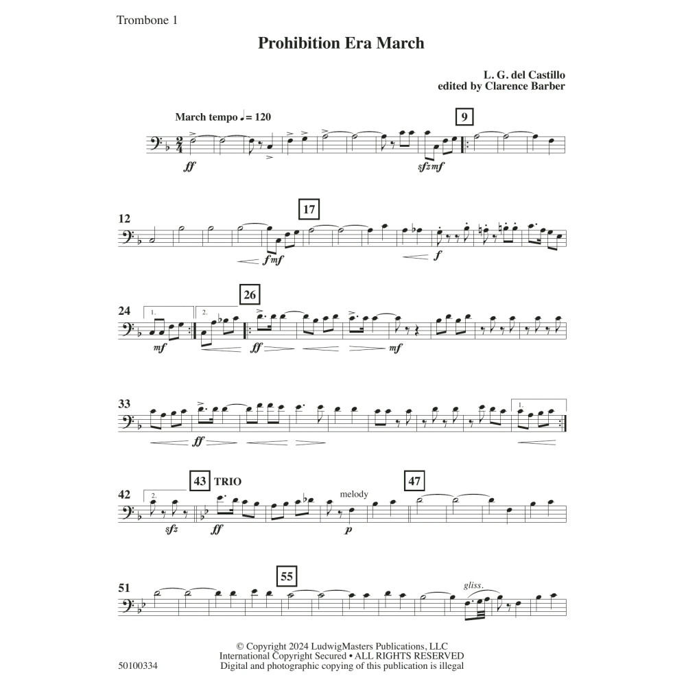 Prohibition Era March (arr. Clarence Barber) - Trombone 1
