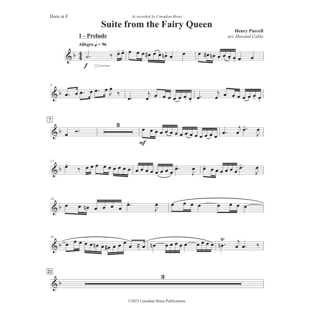 Suite from the Fairy Queen - F Horn