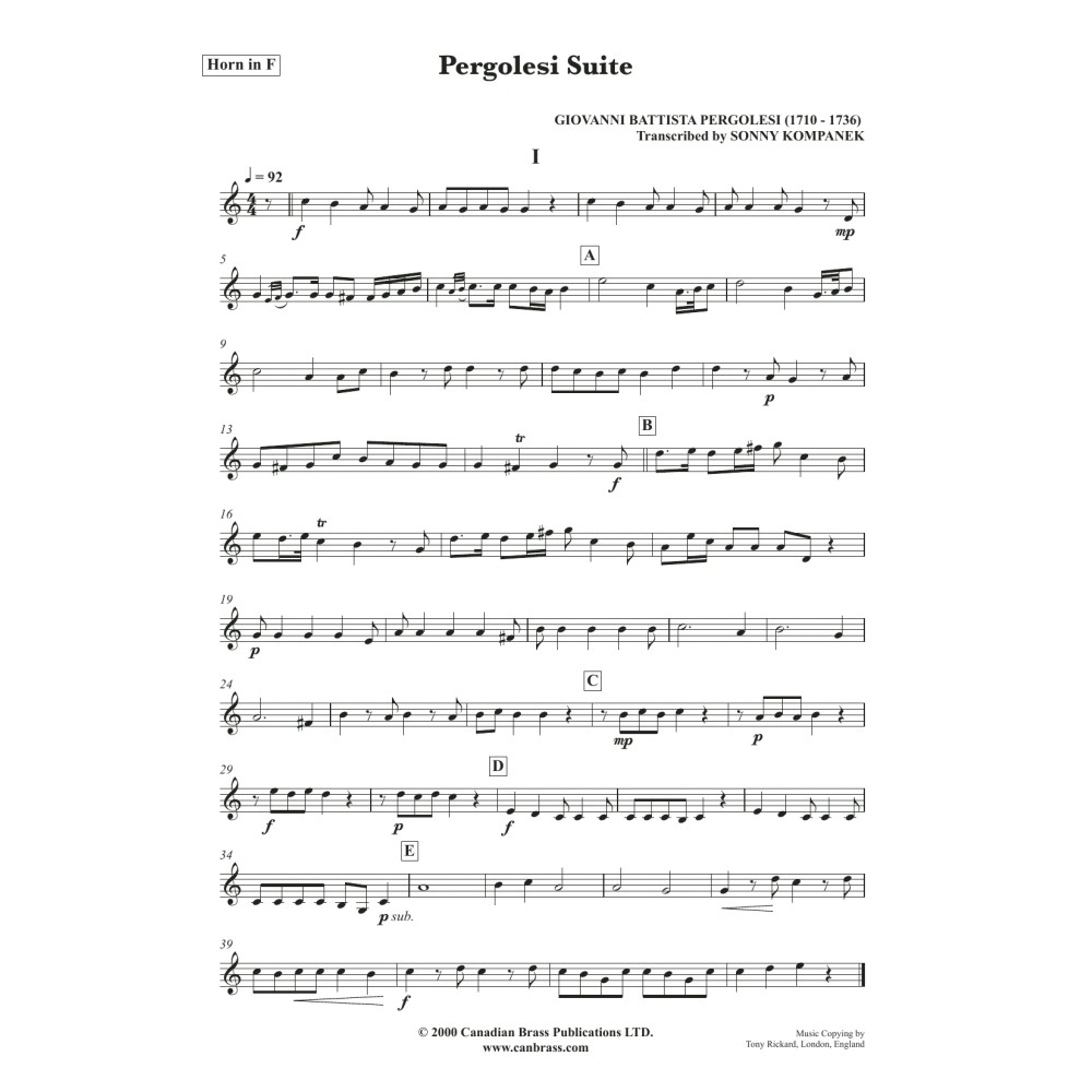 Pergolesi Suite - F Horn