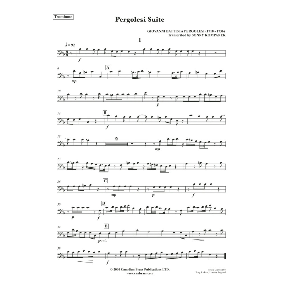 Pergolesi Suite - Trombone