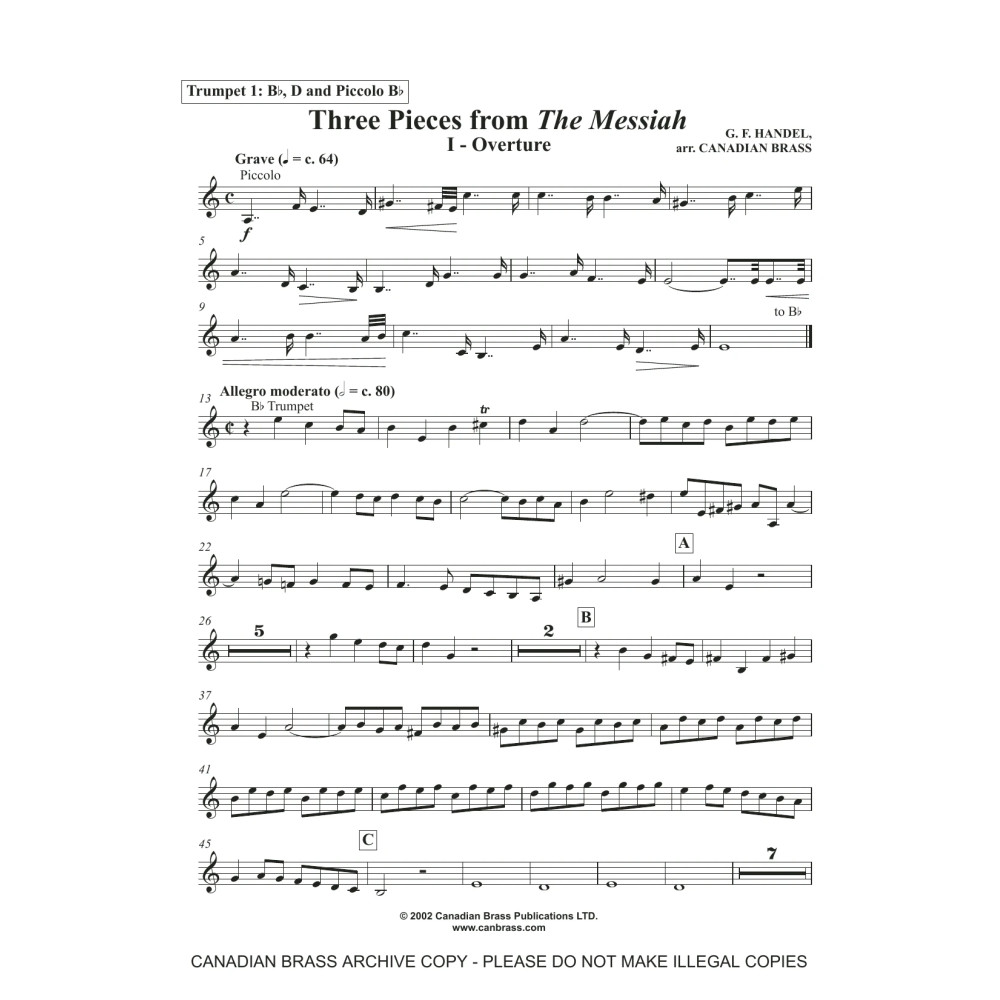 Three Pieces from the Messiah - Trumpet 1