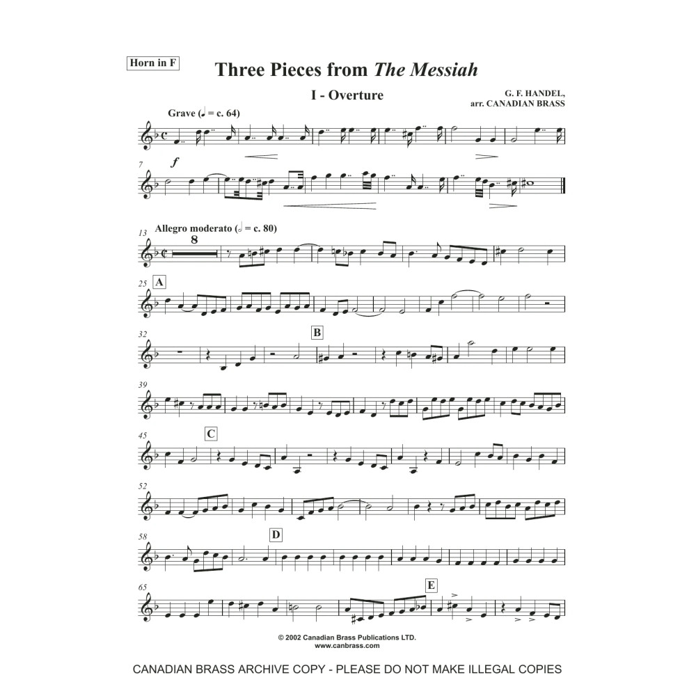 Three Pieces from the Messiah - F Horn