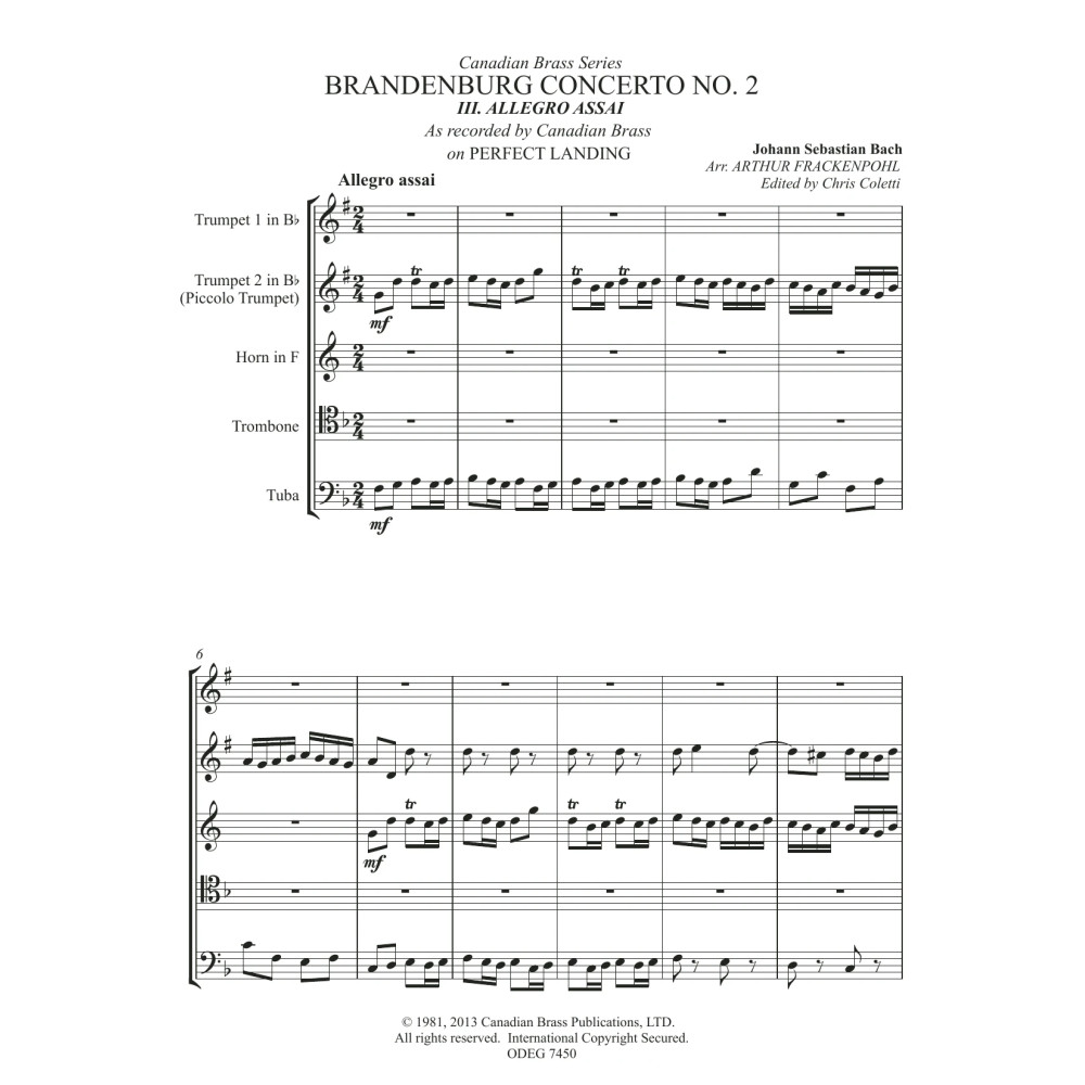 Brandenburg Concert No. 2 (Allegro Assai) - Full Score