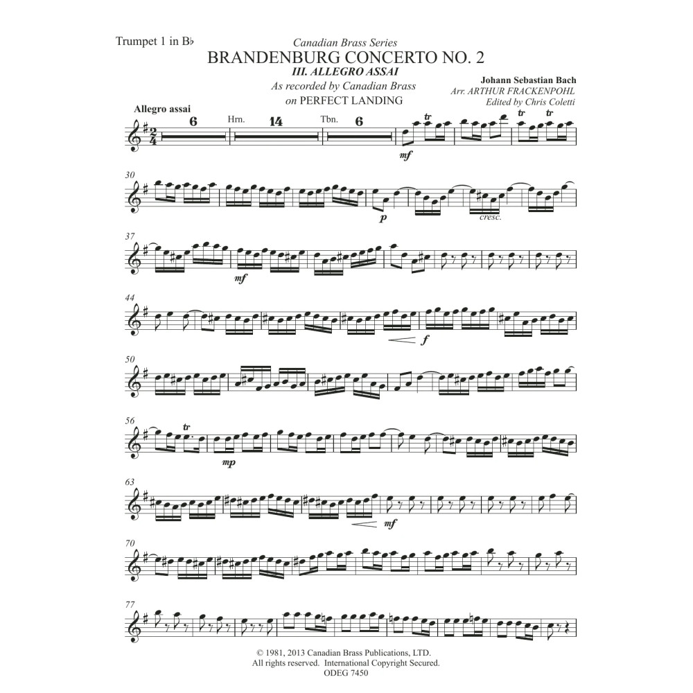 Brandenburg Concert No. 2 (Allegro Assai) - Bb Trumpet 1