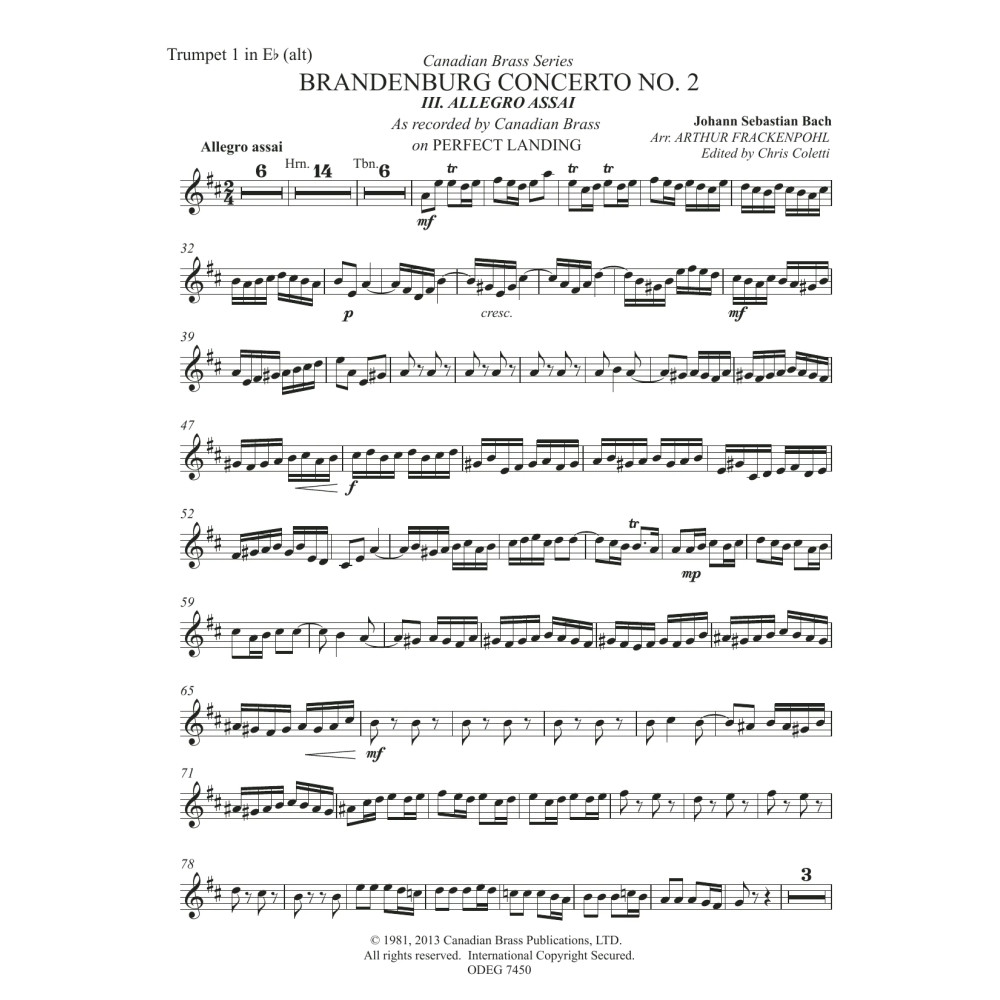 Brandenburg Concert No. 2 (Allegro Assai) - Trumpet 1 in Eb (Alt)